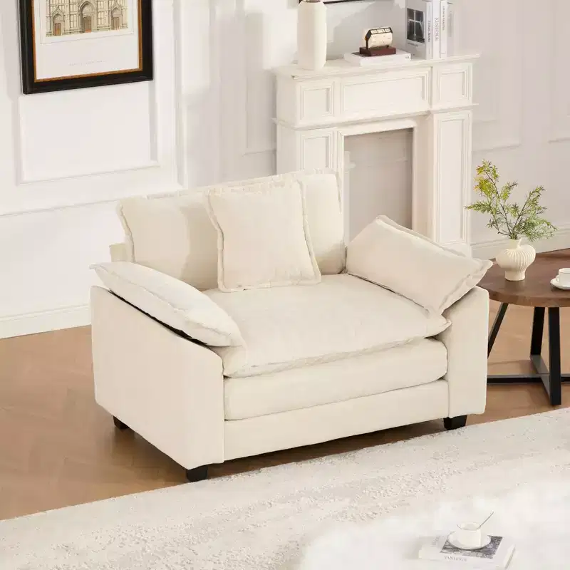 Cloud Sofa Single Seat, Modern Sectional Couch, Comfy Double Layer Upholstered Seat Cushion, Breathable Chenille Fabric