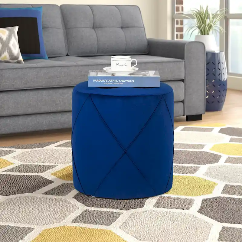 Adeco Velvet Round Tufted Ottoman Foot Rest Vanity Stool