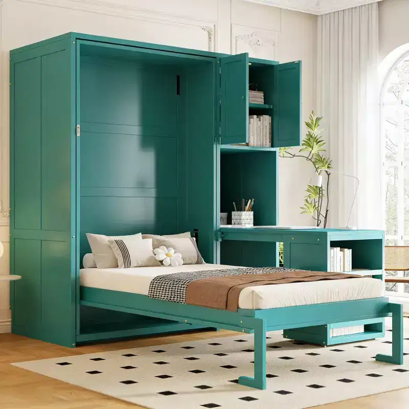 Twin Size Murphy Bed with Desk, Storage Cabinet and Bookcase