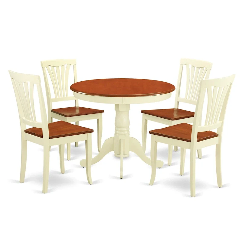 Round Kitchen Dining Table with 4 Chairs, Buttermilk & Cherry