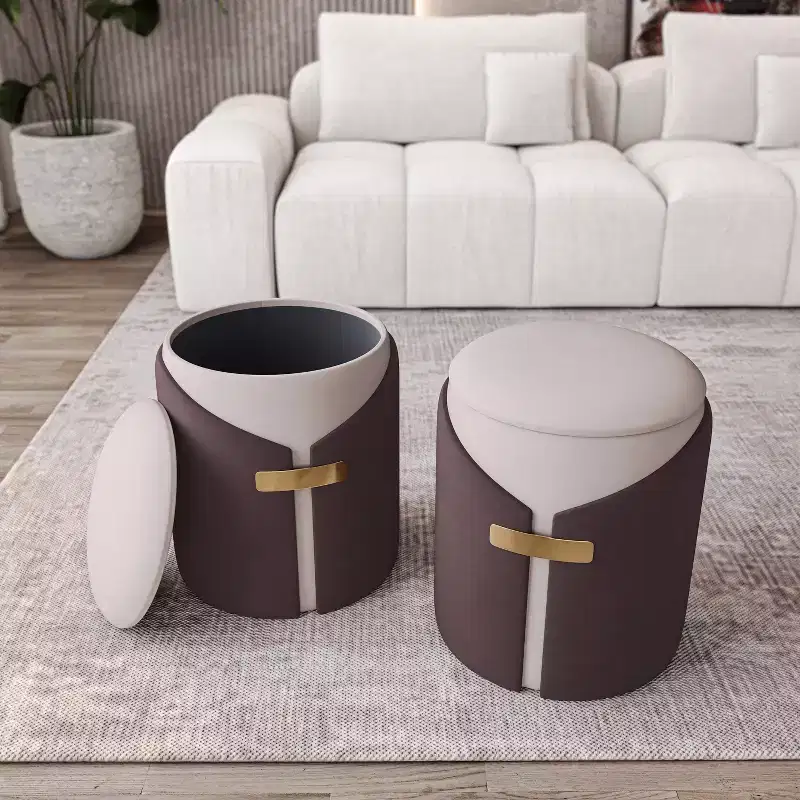 Round Velvet Storage Ottoman with Hidden Compartment – Modern Style, No Assembly Required