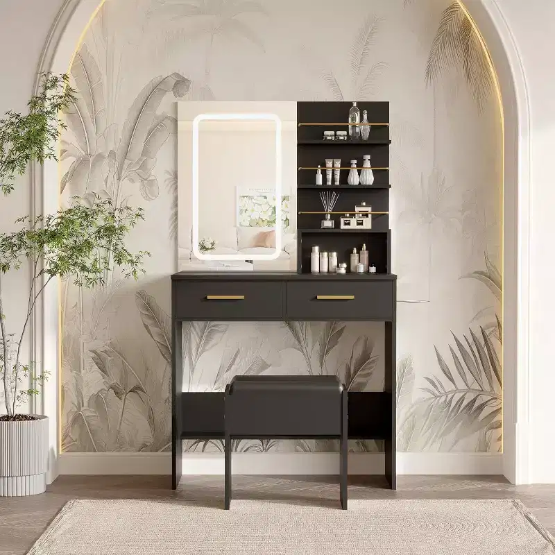 Makeup Vanity with Mirror and Lights, Vanity Desk with Charging Station