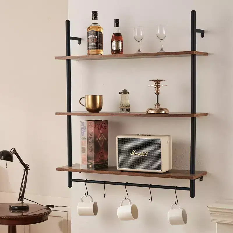 Industrial Pipe Shelf, 3 Tier 32x9.84in, Wall-Mount Floating Rustic Wood Shelves, Black