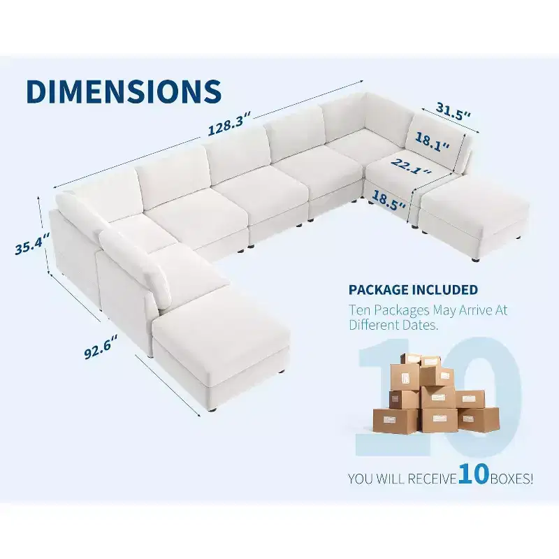 GustoWave L-Shaped Modular Sectional Sofa, Oversized 9 Seat Couch with 2 Storage Ottoman, Modern Deep Seat Comfy Chenille Sleeper Sofa