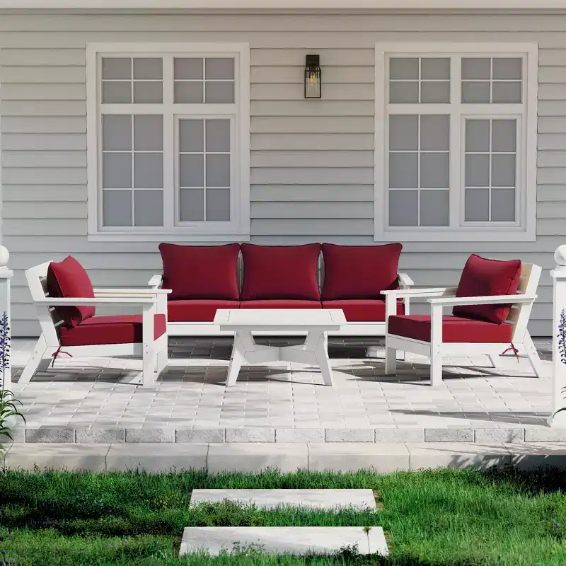 WestinTrends Avalon Outdoor 6-Piece Modular Sectional Patio Furniture Sofa Set, White/Red