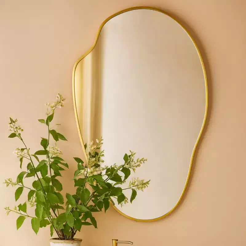Brushed Gold Asymmetrical Irregular Wall Mirror, 22x34 in, Brass Frame, for Bathroom, Entryway, Nursery