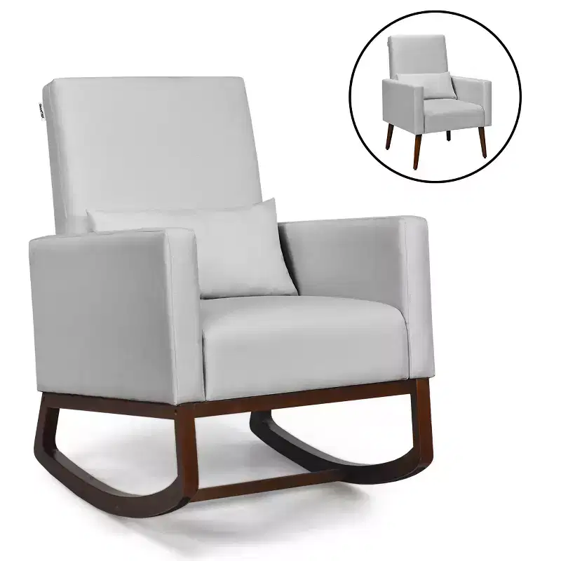 Costway 2-in-1 Fabric Upholstered Rocking Chair Nursery Armchair with Pillow Light Grey