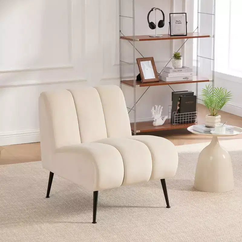 TUYOHW Modern Chenille Armless Accent Chair,Upholstered Side Chair with Rubberwood Legs,Pocket Springs,Lounge Chair for Living Room,Bedroom,Office