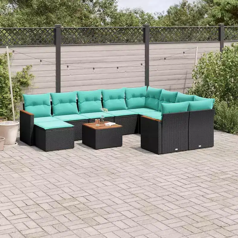 vidaXL 11 Piece Patio Sofa Set with Cushions Black Poly Rattan