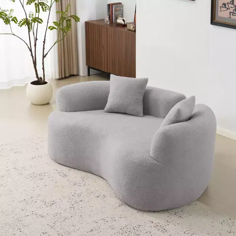 EHMKNP 66.93Modern Upholstered Teddy Velvet Curved Loveseat Sofa for Small Spaces & Apartments, No Assembly Required