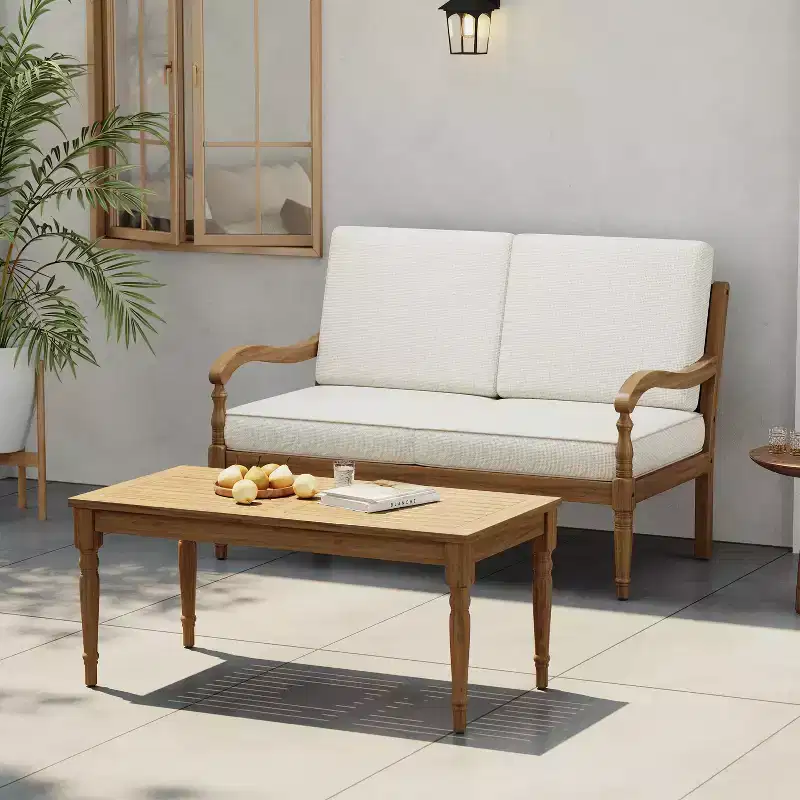 Christopher Knight Home Pendry 2 Piece Outdoor Acacia Wood Chat Set with Water-Resistant Cushions