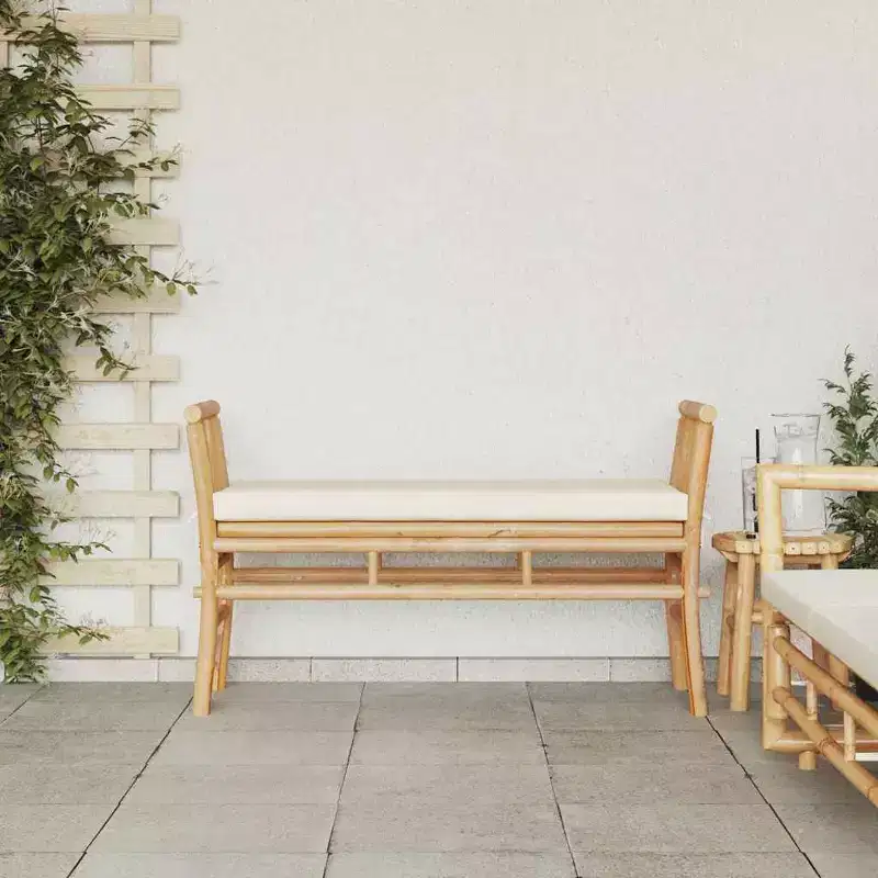 vidaXL Garden Bench with Cushion Brown 43.31 x 14.96 x 25.59 in Bamboo