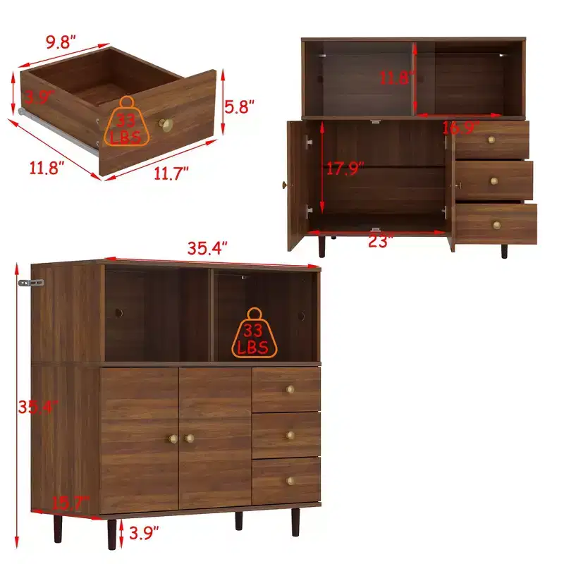 Vintage Style Side Storage Cabinet Buffet Accent Cabinet with LED Lighting and Acrylic Sliders for Display and Organization