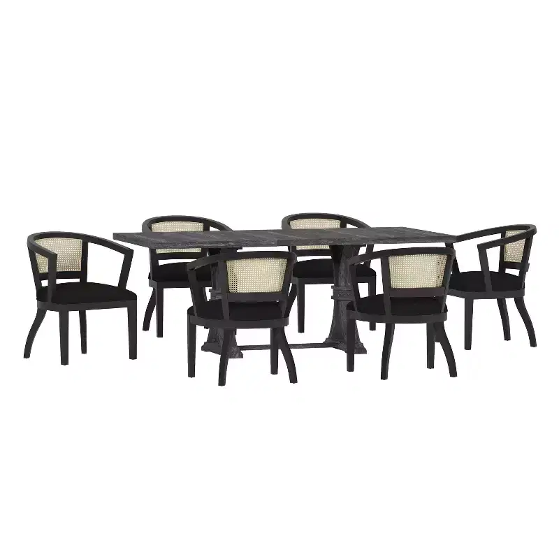 Christopher Knight Home Delwood 7 Pieces Traditional Upholstered Wood and Cane Expandable Dining Set