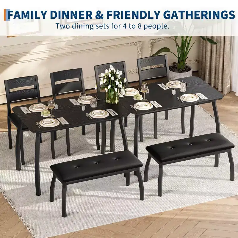 4-Piece Dining Table, With 2 Chairs and PU Upholstered Bench