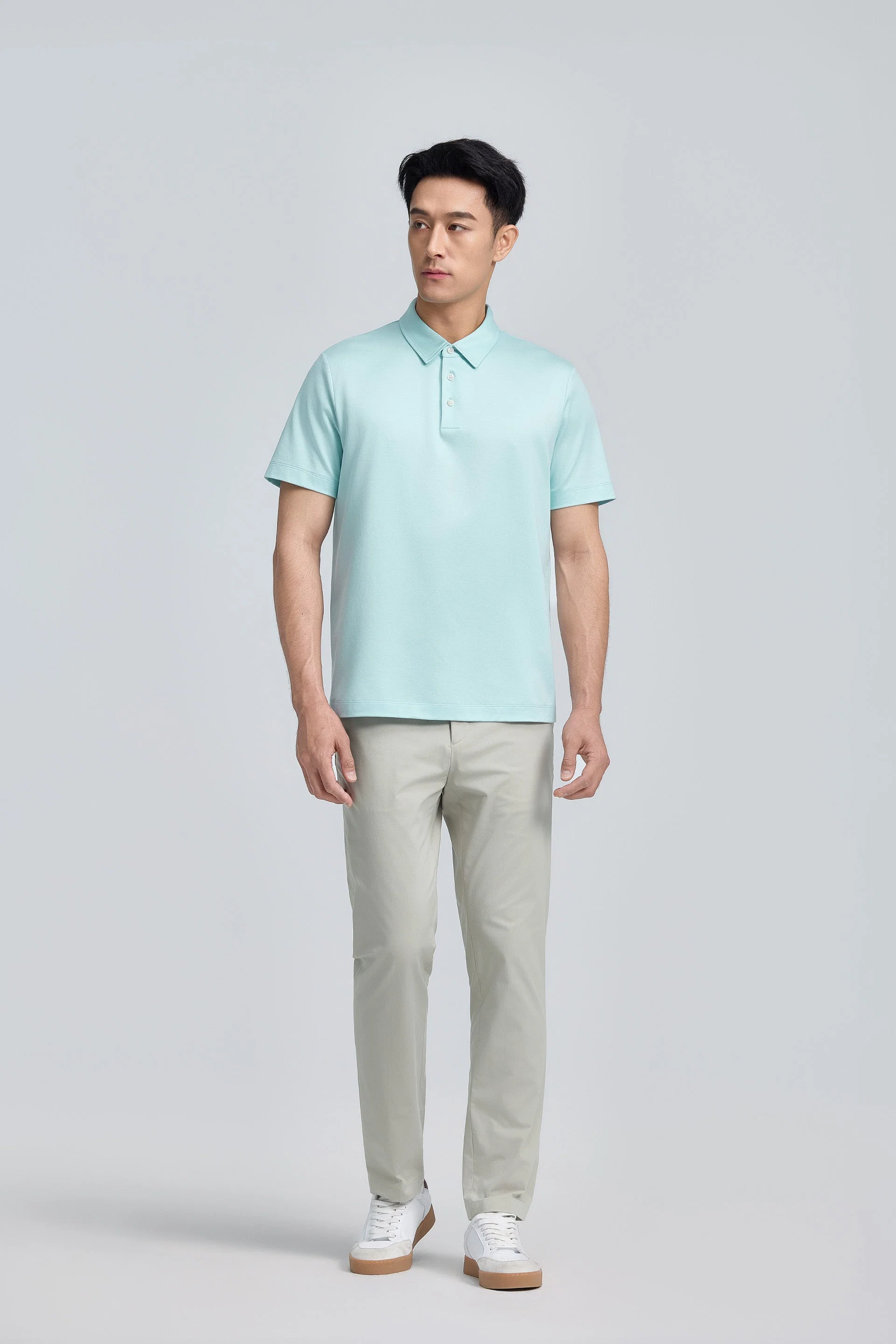 Cotton-Silk Jacquard Polo – Iced Aqua