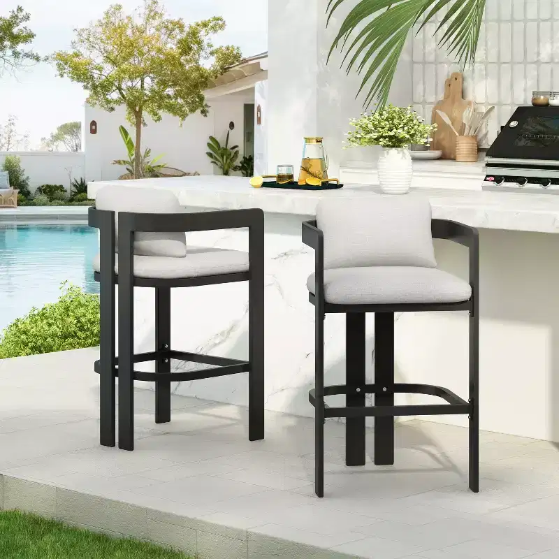 Christopher Knight Home Cal Modern Aluminum Outdoor Bar Stools with Cushion