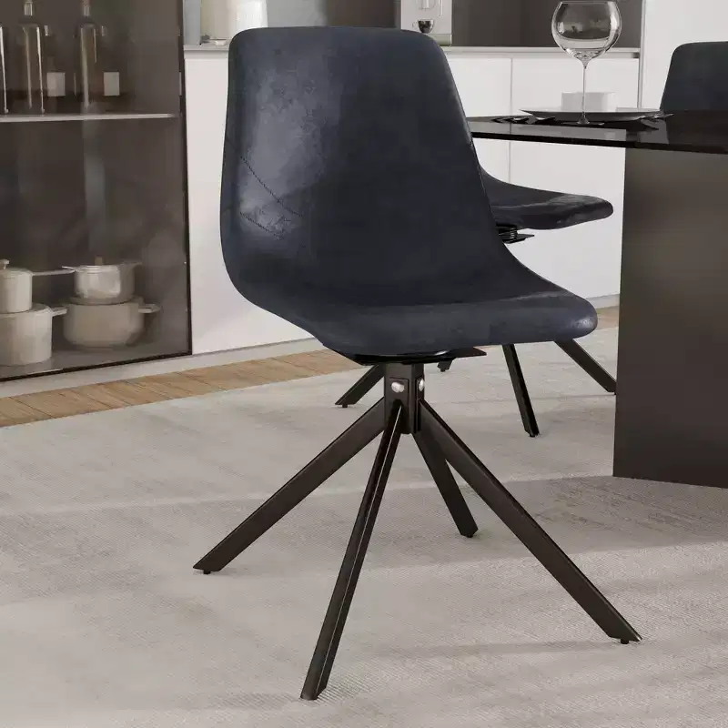 LeisureMod Leather Dining Chair with 360-Degree Swivel And Powder-Coated Iron Legs