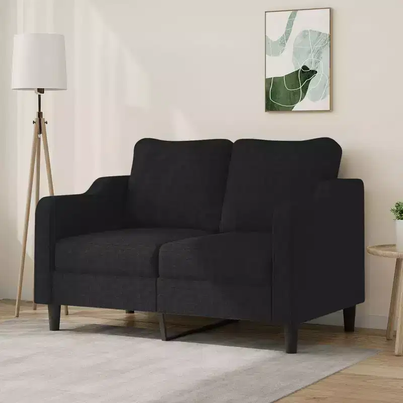 vidaXL Modern 2-Seater Sofa - Black Fabric and Metal Frame with Thick Padding for Living Room, Lounge, Patio Seating