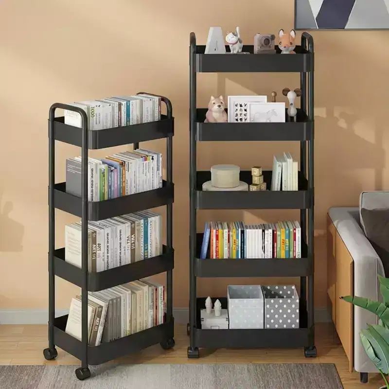 5-Tier Slim Rolling Storage Trolley Cart with Handle, ABS Plastic, Space-Saving Narrow Organizer