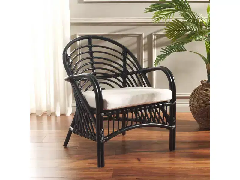 Rattan Accent Chair with Removable Cushion & Wood Frame