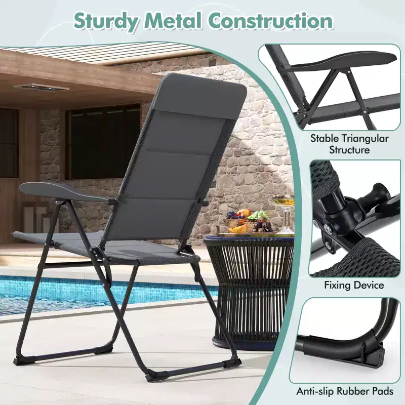 Costway 2PCS Patio Folding Chairs Back Adjustable Reclining Padded Garden Furniture