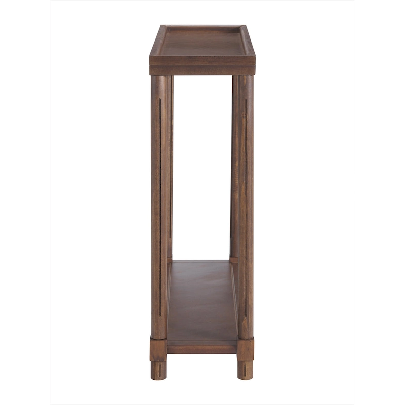 New Ridge Home Goods Harrison Narrow Side End Tables with Shelf, Set of 2, Antique Chestnut