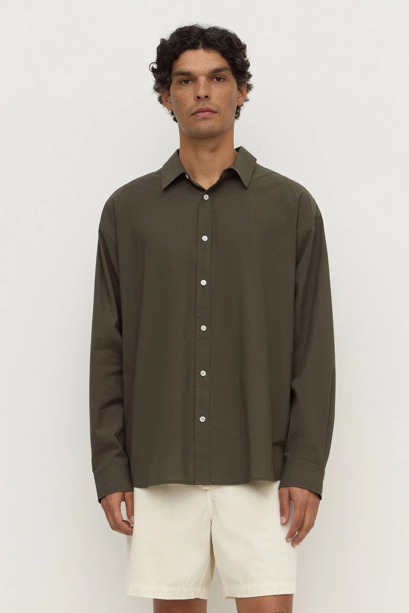 Dark Military Cotton Voile Long Sleeve Shirt