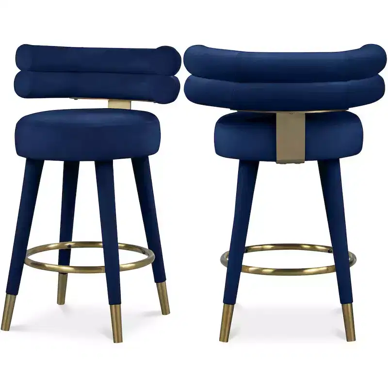 Meridian Furniture,Fitzroy Navy Velvet Counter Stool, Set of 2