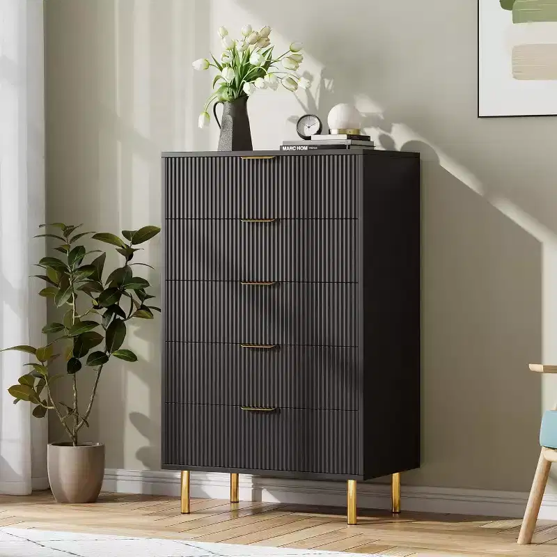 Modern 5-Drawer Dresser - Gold Handle Large Storage for Bedroom & Living Room