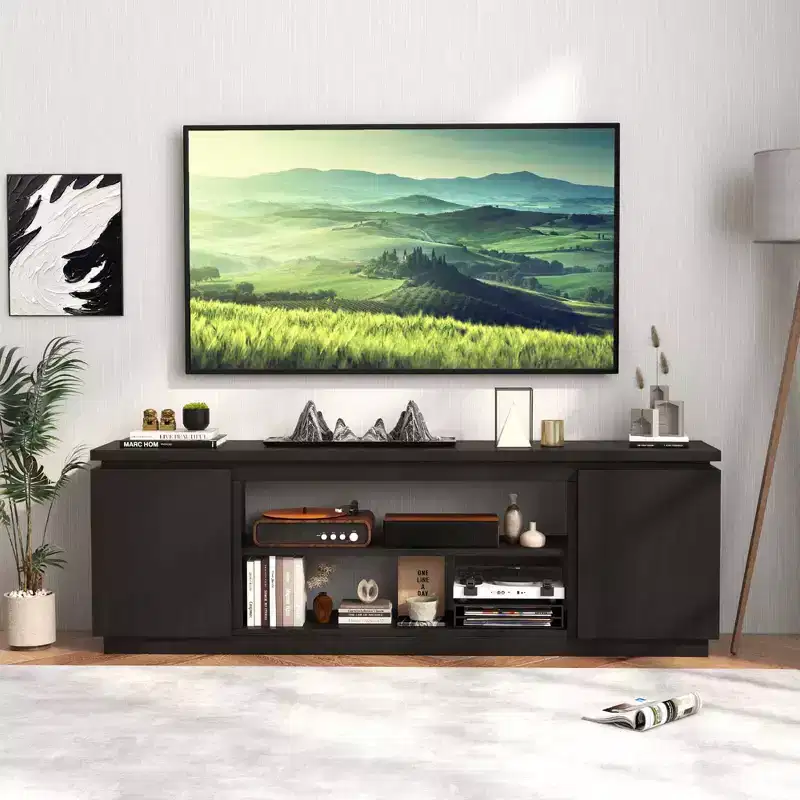 Fireplace TV Stand for TVs up to 80 with Electric Fireplace 3 Adjustable Shelves Black/White