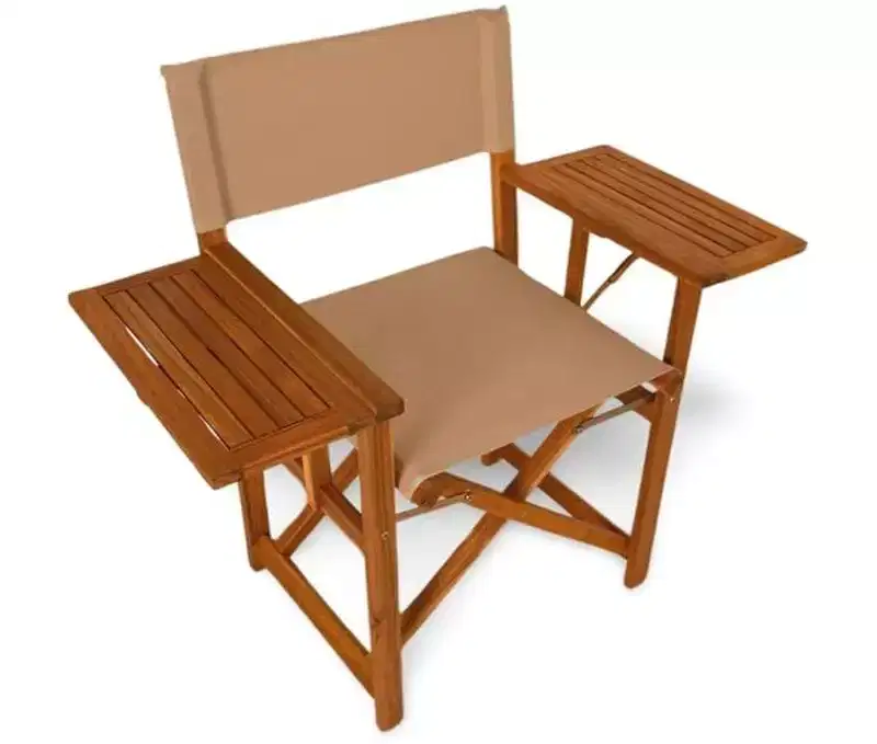 Aspect Living Walker Folding Directors Chair with Side Tables - Natural Finish Wooden Chair, Patio, Poolside, Backyard, Garden - Indoor & Outdoor Use