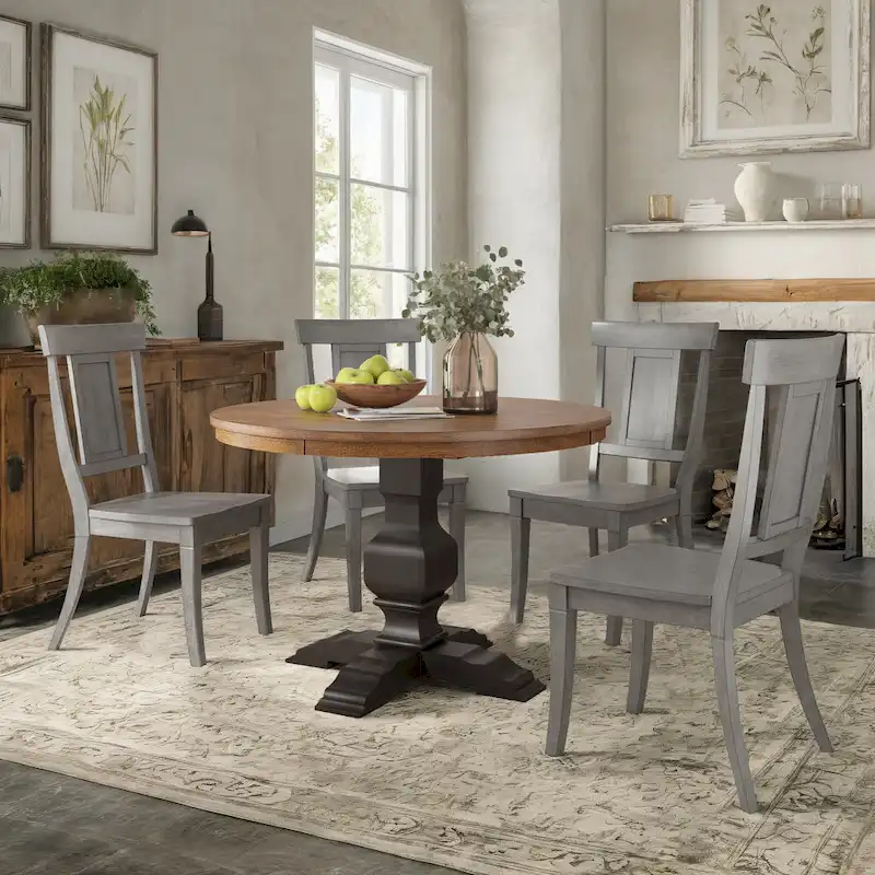 Ronda 45 Round Solid Wood Top Dining Set with Panel Back Chairs