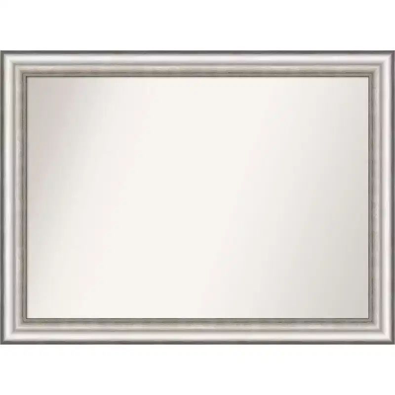 43 x 32 Non-Beveled Salon Silver Bathroom Wall Mirror - Amanti Art: Modern Rectangular, Polystyrene Frame, Wall Mounted