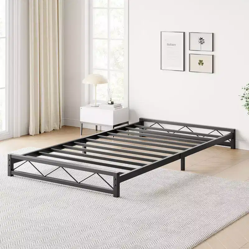 Whizmax 6 Inch Twin Size Metal Platform Bed Frame with Wavy Pattern, Steel Slats Support and Mattress Foundation, Easy Assembly, Black