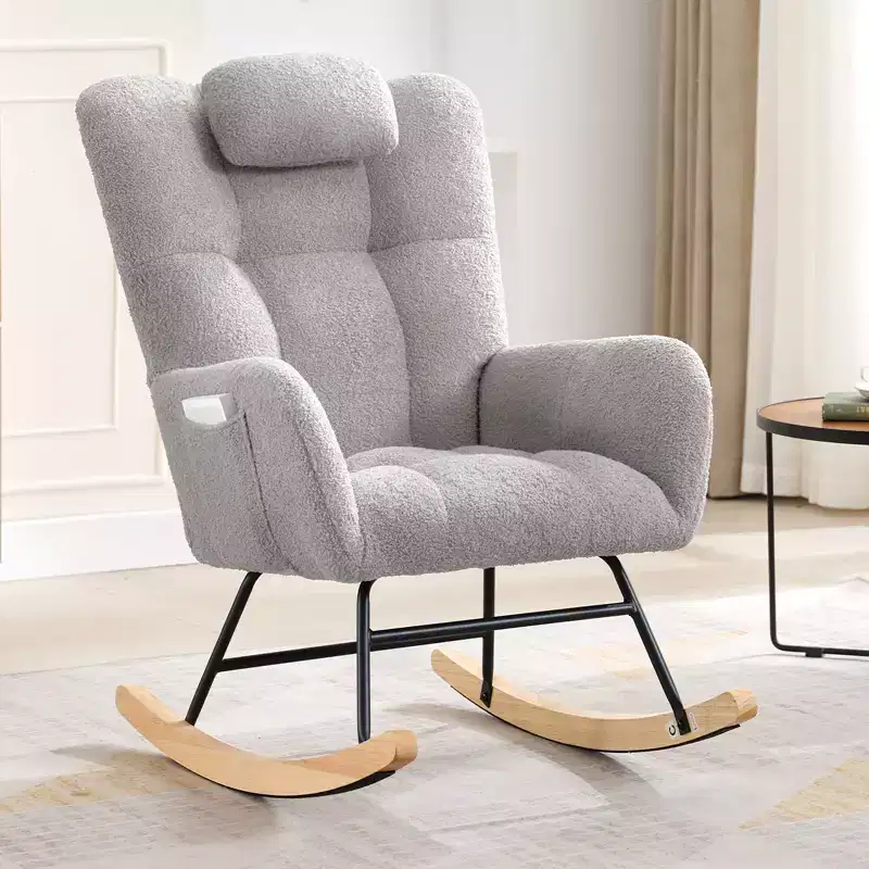Teddy Fabric Upholstered Nursery Rocking Chair, Cozy Glider Rocker for Living Room Bedroom & Classroom Small Spaces