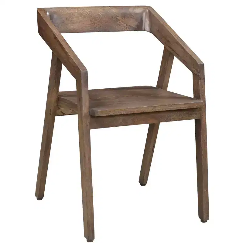 Dark Brown Solid Wood Open Back Dining Arm Chair