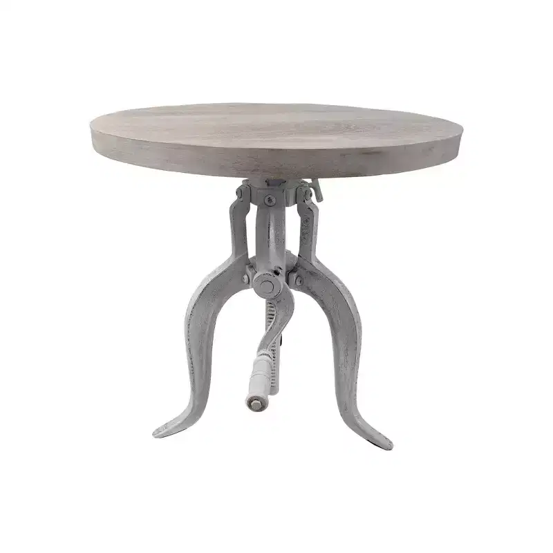 Carolina Living Emma Adjustable Crank Accent Table Whitewash: Cast Iron Base, Mango Wood, 19"-28" H