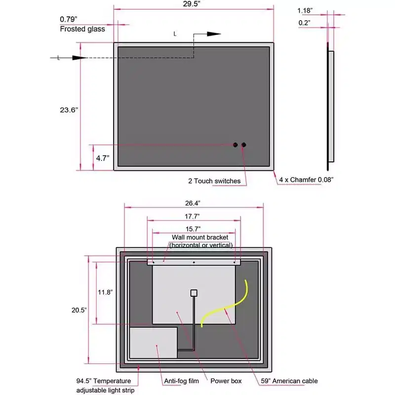 Led Bathroom Mirror, Wall Mounted Backlit Glass Mirror, Intelligent Dual Control Illuminating Glow Horizontal/Vertical Mirror White