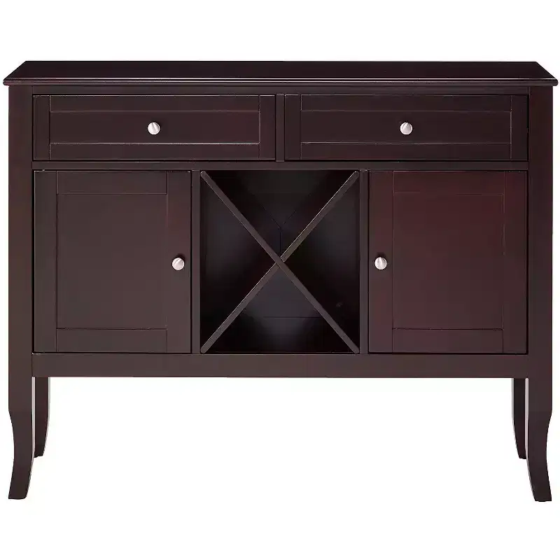 Kings Brand Furniture Morovis Dark Cherry Wood Buffet Console Wine Storage Cabinet that Holds 12 Bottles, Dark Cherry