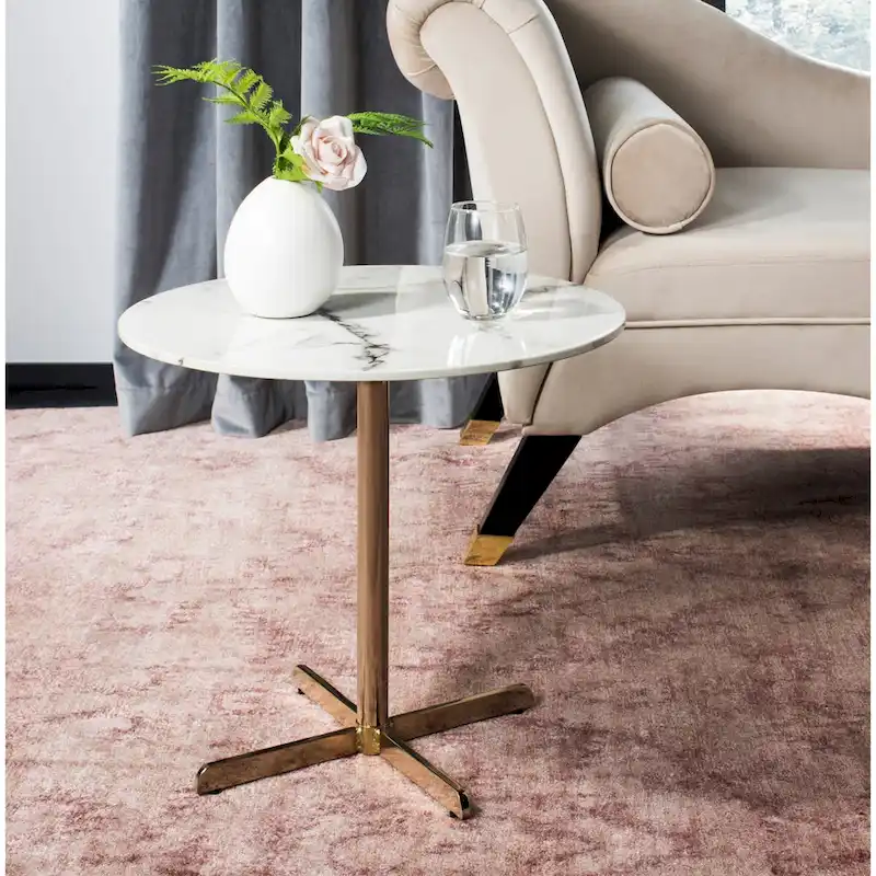 SAFAVIEH Peggy White/ Brass Round Side Table - 19.6 x 19.6 x 17.8 - 20Wx20Dx18H