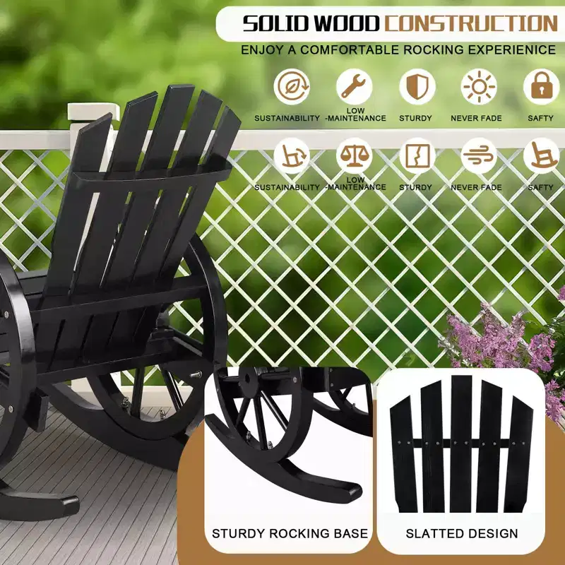 Karl Home | 23.5-Inch Adirondack Wagon-inspired Wooden Outdoor Rocking Chair