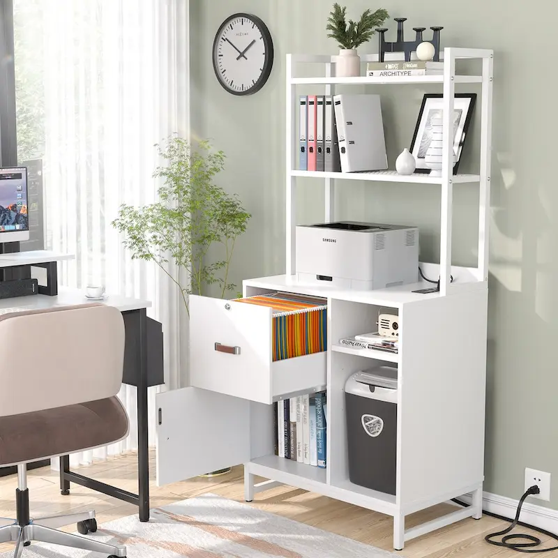 27.6 Wide Drawer File Cabinet, Wood Filing Cabinet With Charging Station and Locks