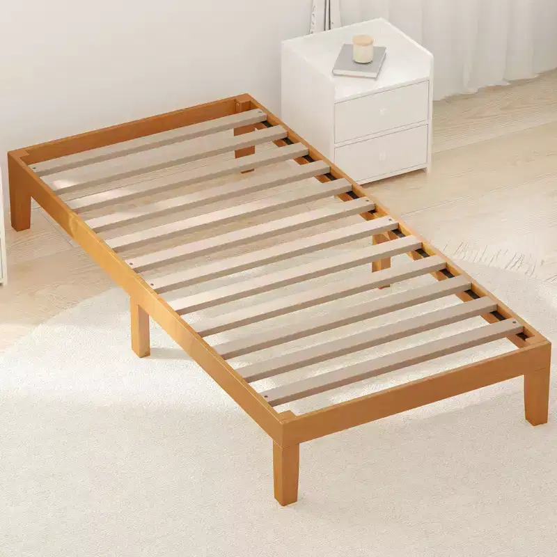 Natural Wood Minimalist Bed Frame, No Headboard, 1–2 Person