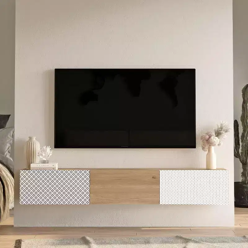 TV Unit Entertainment Center Console with Storage Shelves & Doors