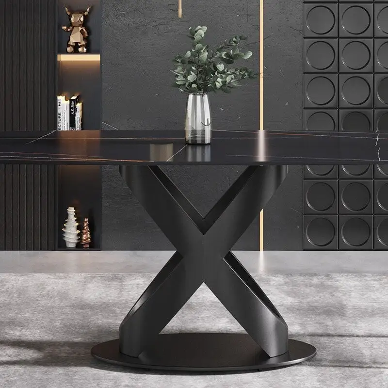 63-Inch Dining Table with Sintered Stone Tabletop and Metal Base