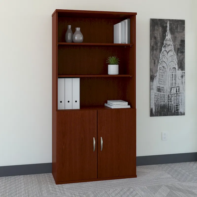 36W 5-Shelf Bookcase with Doors - Commercial Grade Office Storage