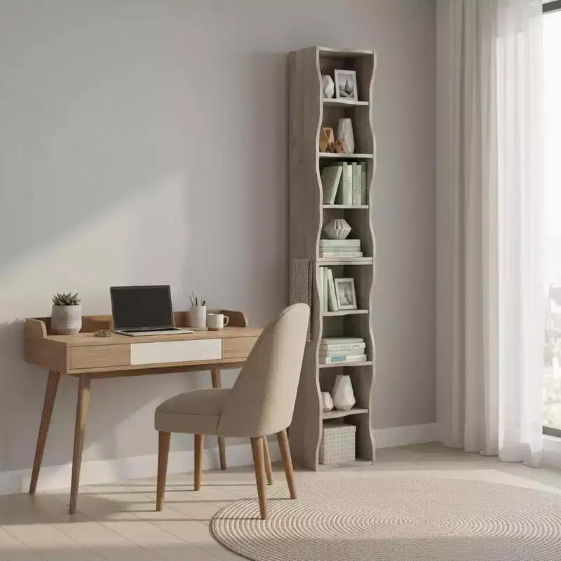7-Layer Adjustable Bookshelf, Gray / Walnut, Wavy Edge, Single