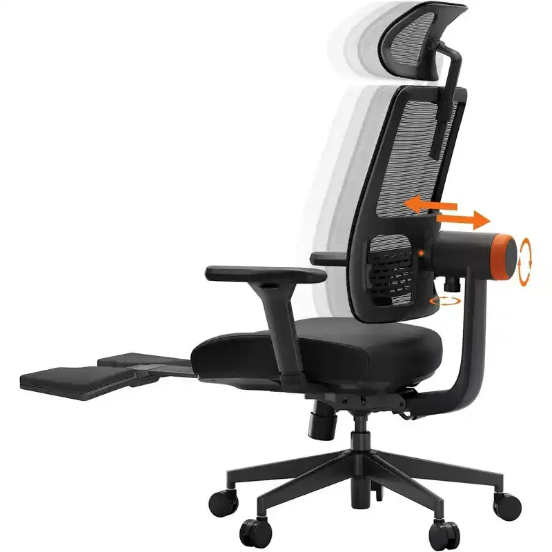 Ergonomic Chair with Footrest Home Office Desk Chair with Auto-Following Lumbar Support, 4D Armrest, Seat Depth&Height Adjustable