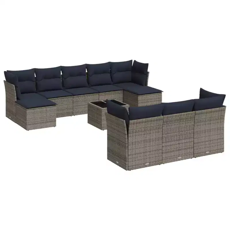 vidaXL Patio Sofa Set Black, Blue PE rattan, Powder-coated steel